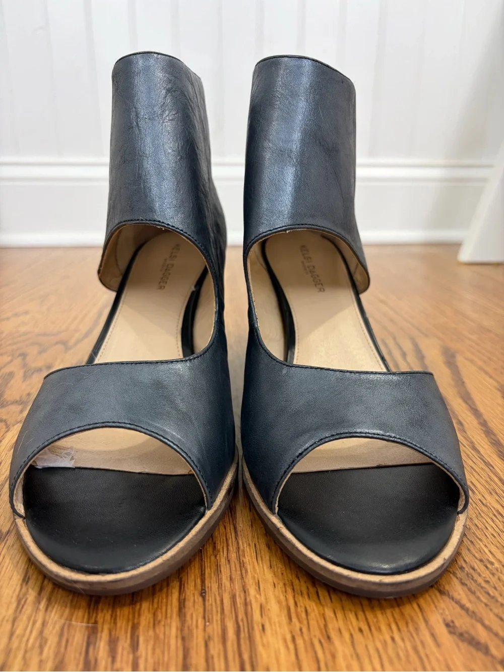 Kelsi Dagger Open-toe Gray Leather Chunky Heels (11)